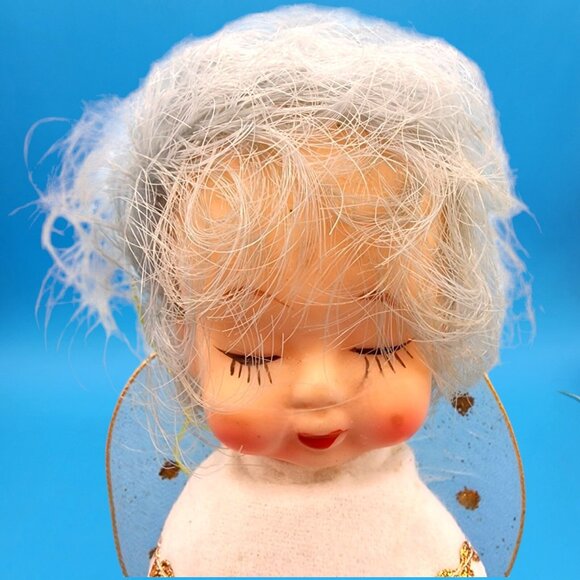 1965 Blue Haired Pixie Fairy Angel Ornament Sleepy Eyes Japan Christmas Decor - Picture 2 of 10